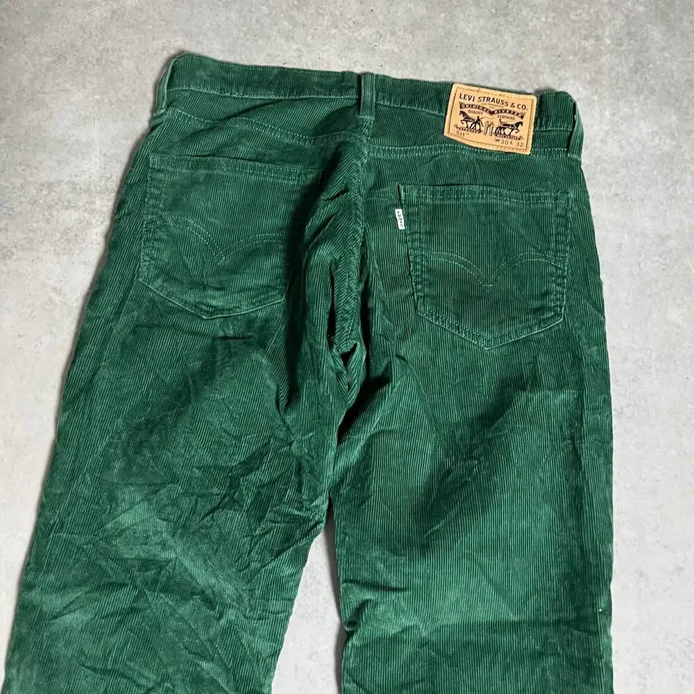 Levi’s 511 Slim Fit Mens Corduroy Pants 30x32 Green Stretch 5 Pocket Jeans